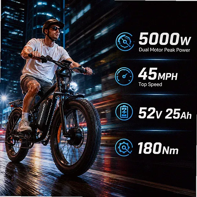 26" Dual Motor Peak 5000W Electric Bike 45MPH 60Miles 52V 25AH Ebike Off-Road US