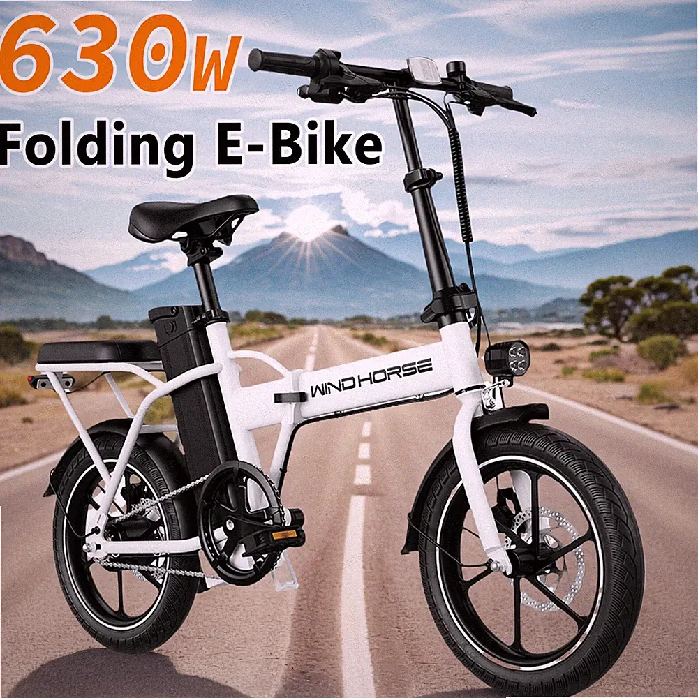 630W 2-Seat 16" Tire Foldable Ebike 25MPH Commuter Electric Bicycle for Adult US