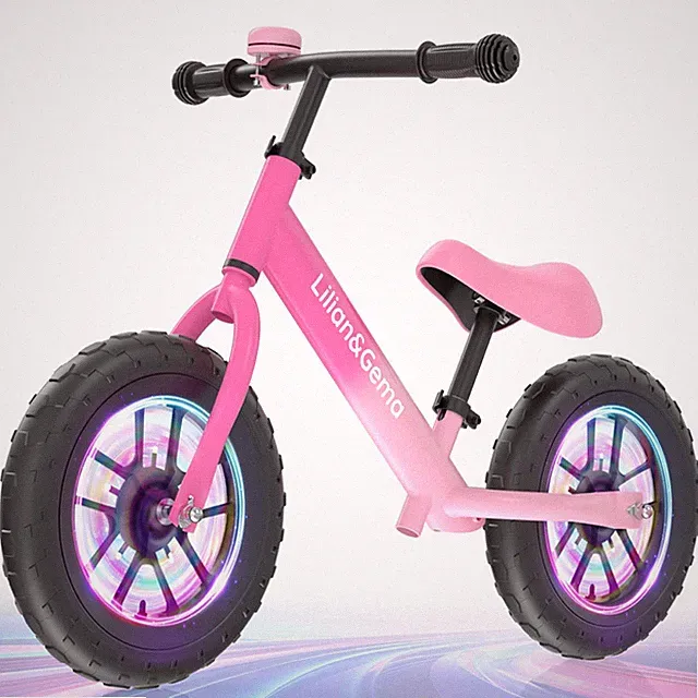 Balance Bike Colorful Lighting, 12'' Balance Bike for 2-5 Years Old with Adju...