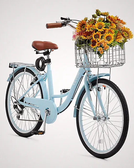 Cruiser Bike,7-Speed,24-Inch Light Blue Beach Cruiser Bike with Large Capacity B