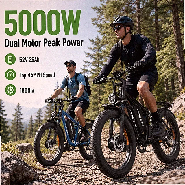 Dual Motor 5000W Electric Bike for Adults 45MPH 100Miles 52V 25AH Mountain Ebike